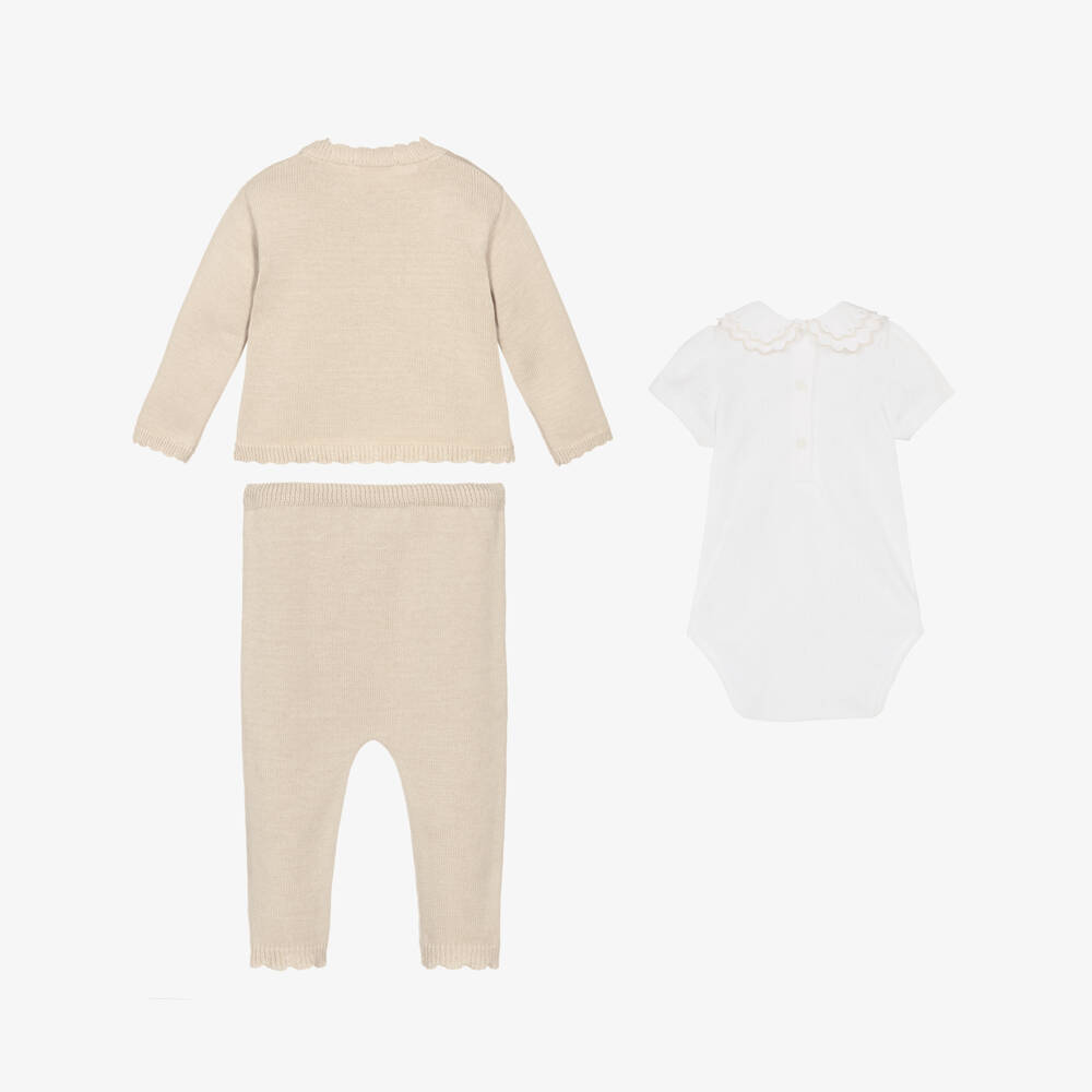 Patachou-Baby Girls Beige Cotton Rocking Horse Trouser Set | Childrensalon