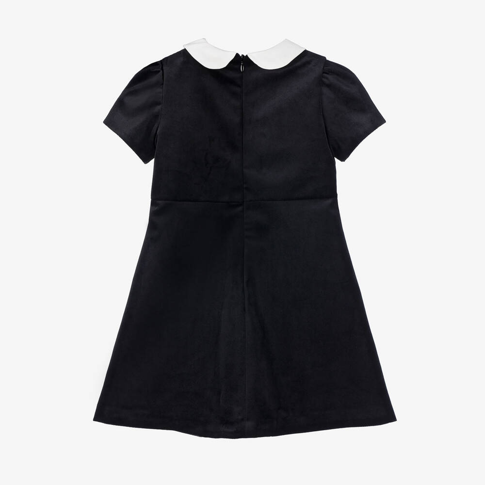 Patachou-Baby Girls Black Velvet Dress with Ivory Bow | Childrensalon