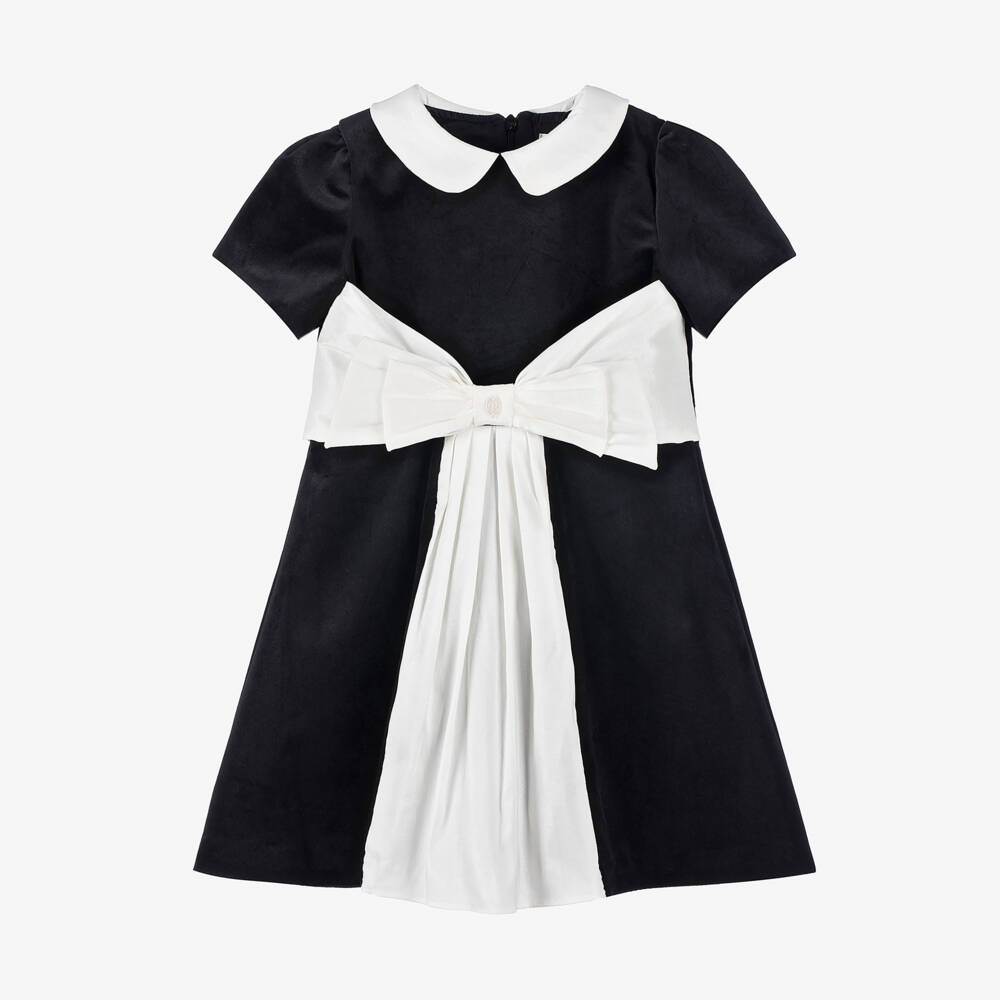 Patachou-فستان مخمل مزين بفيونكة لون أسود للبنات الرضع | Childrensalon