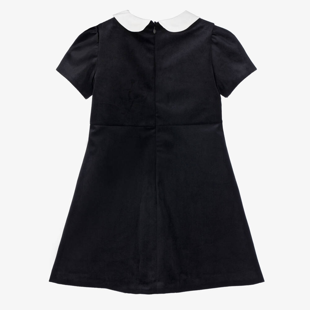 Patachou-Baby Girls Black Velvet Dress with Ivory Bow | Childrensalon