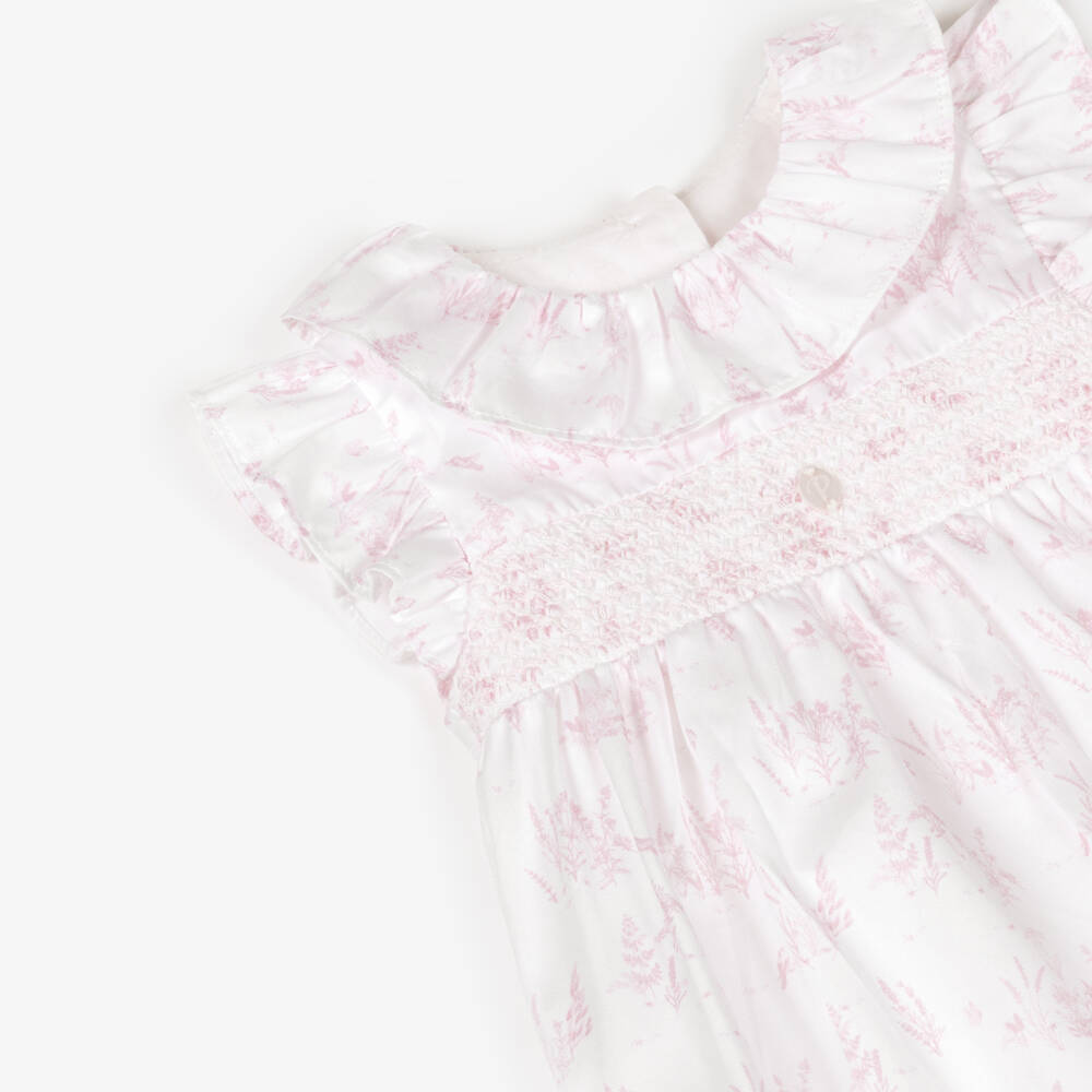 Patachou-Baby Girls Ivory Cotton Toile De Juoy Shortie with Smocking | Childrensalon