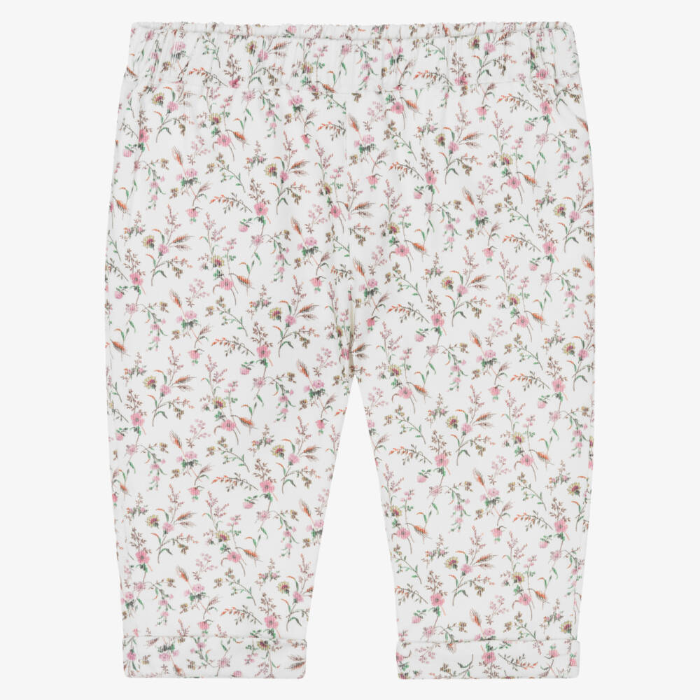 Patachou-Baby Girls Ivory Needlecord Trousers with Floral Liberty Fabric | Childrensalon