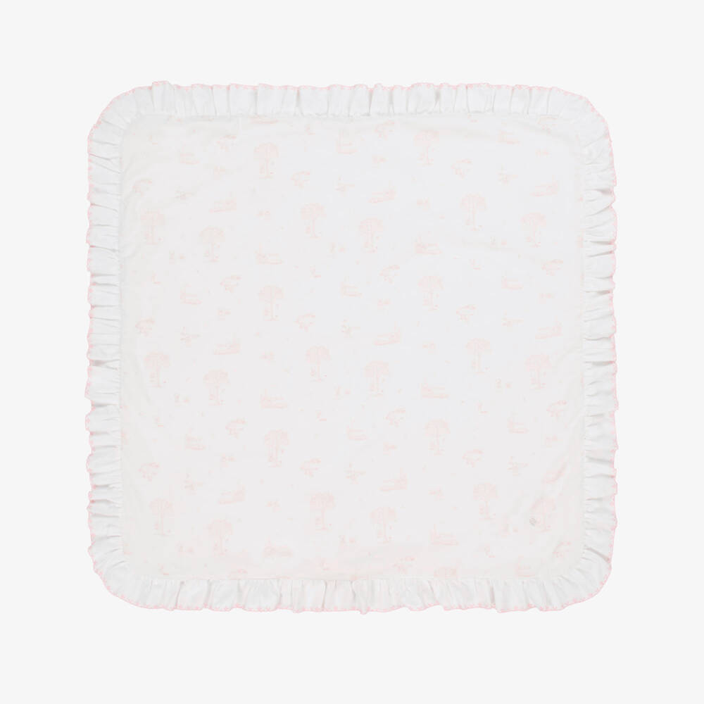 Patachou-Baby Girls Ivory & Pink Cotton Padded Blanket (80cm) | Childrensalon