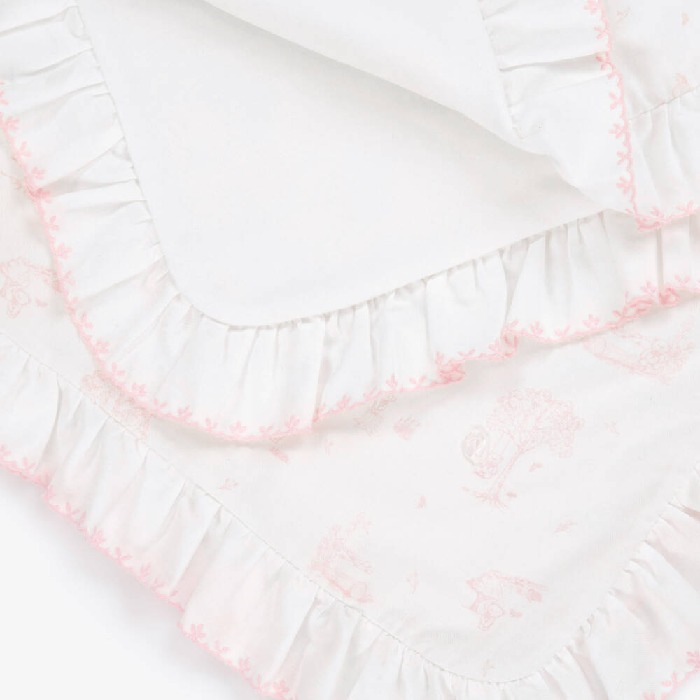Patachou-Baby Girls Ivory & Pink Cotton Padded Blanket (80cm) | Childrensalon