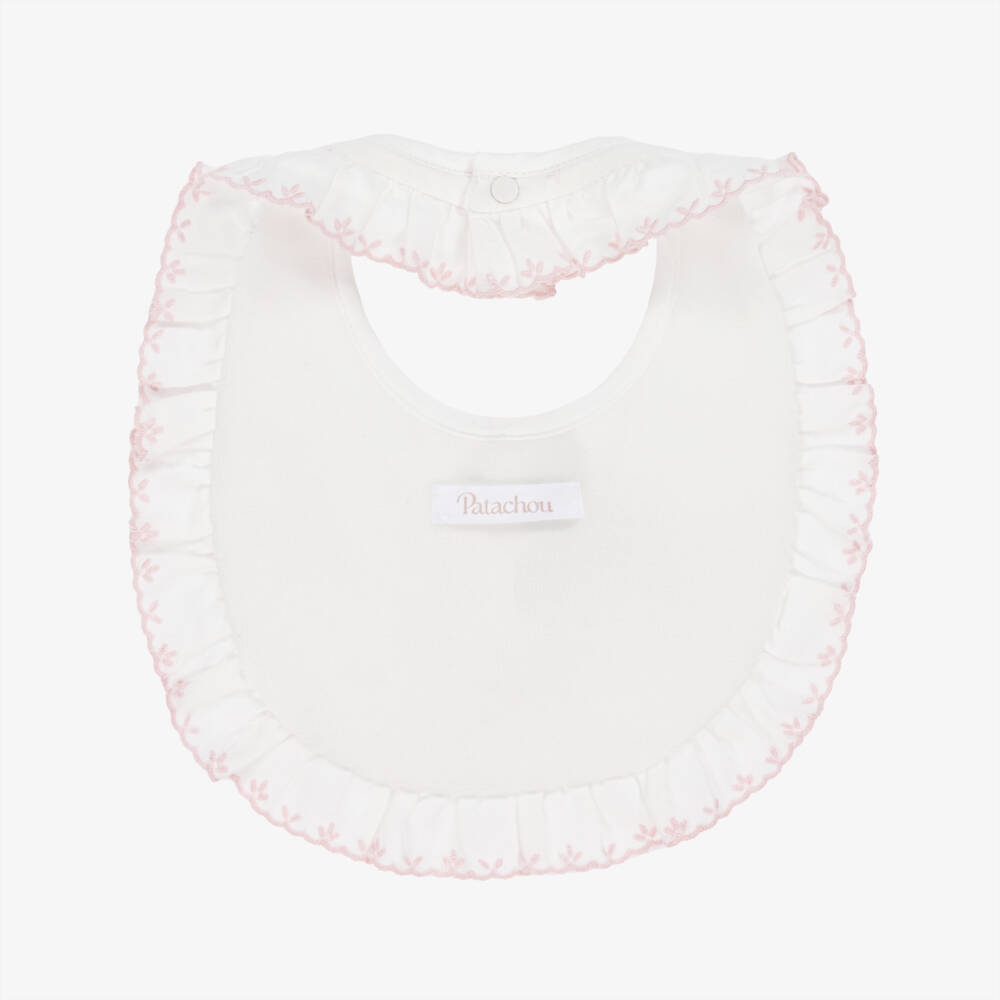 Patachou-Baby Girls Ivory & Pink Printed Cotton Bib | Childrensalon