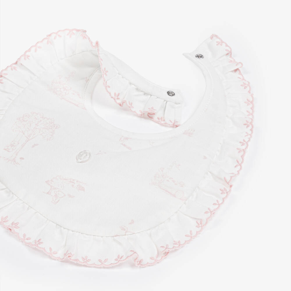 Patachou-Baby Girls Ivory & Pink Printed Cotton Bib | Childrensalon