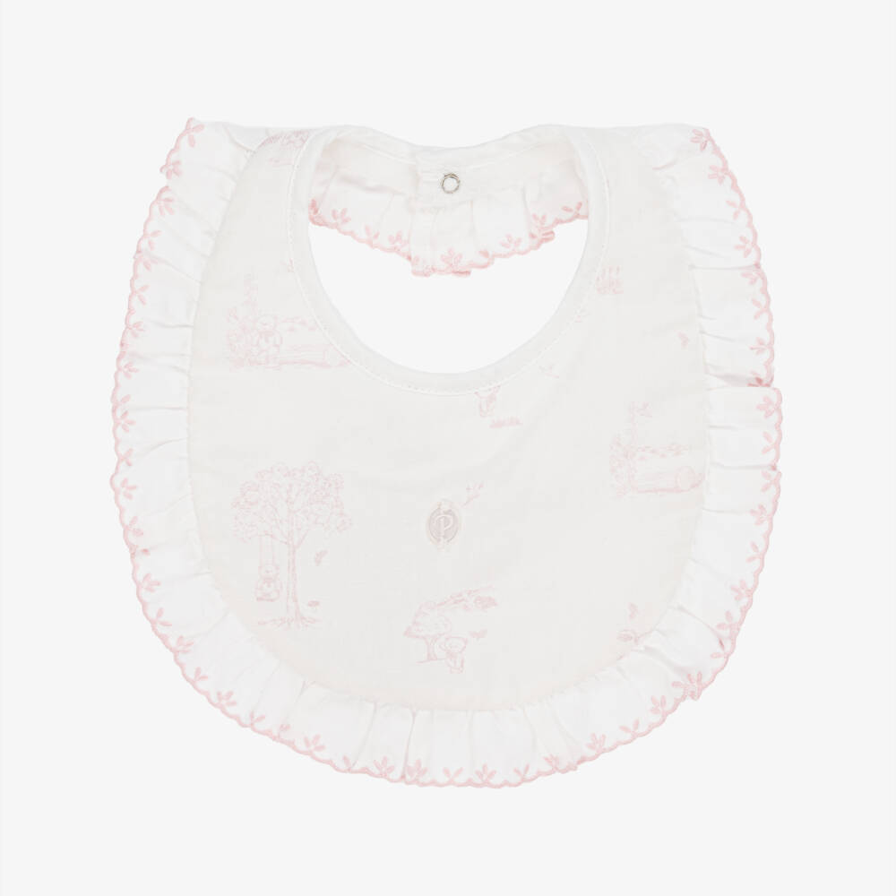 Patachou-Baby Girls Ivory & Pink Printed Cotton Bib | Childrensalon