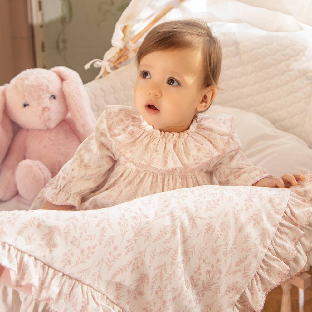 Patachou-Baby Girls Ivory & Pink Wildflower Print Blanket (78cm) | Childrensalon