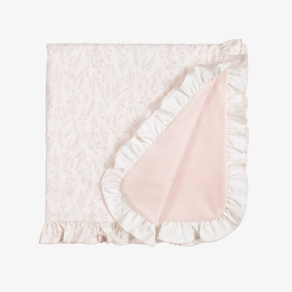 Patachou-Baby Girls Ivory & Pink Wildflower Print Blanket (78cm) | Childrensalon