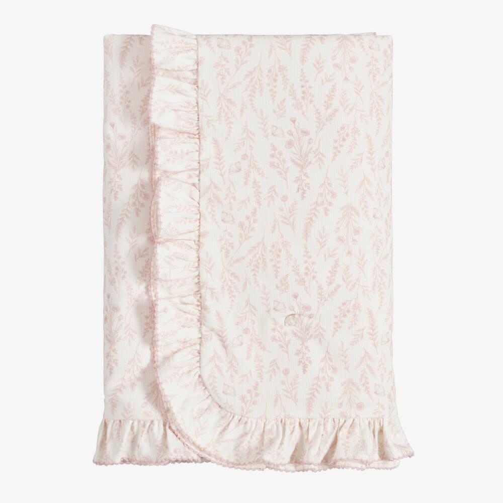 Patachou-Baby Girls Ivory & Pink Wildflower Print Blanket (78cm) | Childrensalon