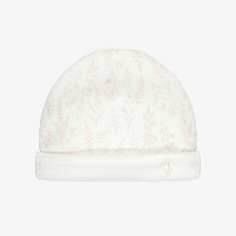 Patachou-Baby Girls Ivory & Pink Wildflower Print Velour Hat | Childrensalon