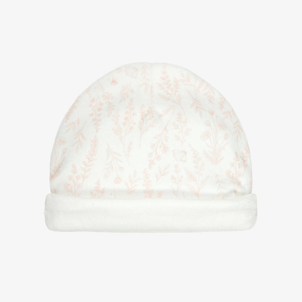Patachou-Baby Girls Ivory & Pink Wildflower Print Velour Hat | Childrensalon