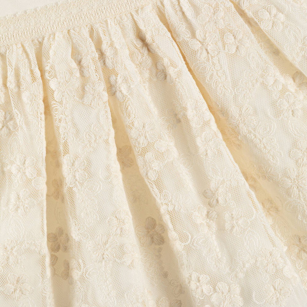 Patachou-Baby Girls Ivory Satin & Embroidered Tulle Dress | Childrensalon