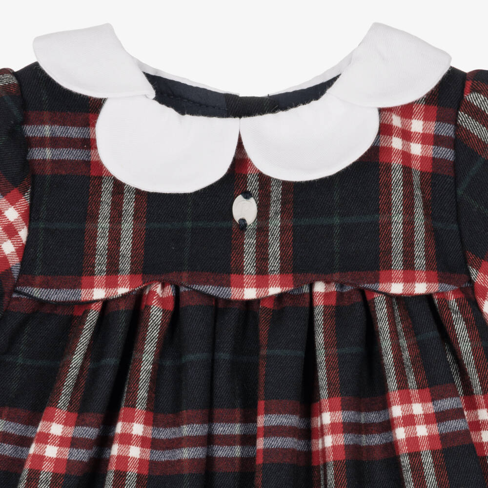 Patachou-Baby Girls Navy Blue & Red Tartan Check Dress | Childrensalon