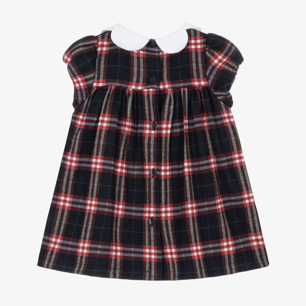 Patachou-Baby Girls Navy Blue & Red Tartan Check Dress | Childrensalon
