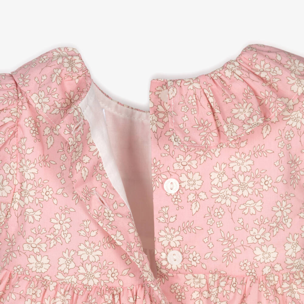 Patachou-Baby Girls Pink Cotton Liberty Print Dress with Smocking | Childrensalon