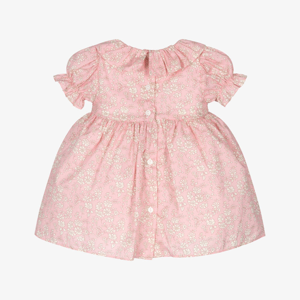 Patachou-Baby Girls Pink Cotton Liberty Print Dress with Smocking | Childrensalon