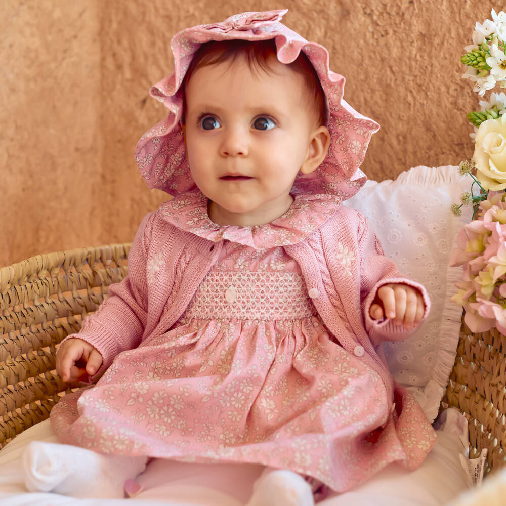 Patachou-Baby Girls Pink Cotton Liberty Print Dress with Smocking | Childrensalon