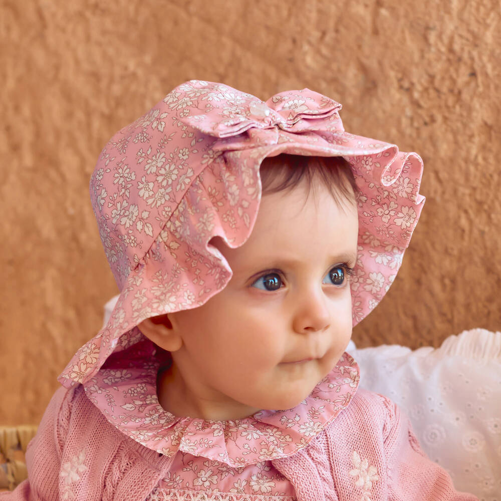 Patachou-Baby Girls Pink & Ivory Liberty Floral Print Sun Hat | Childrensalon