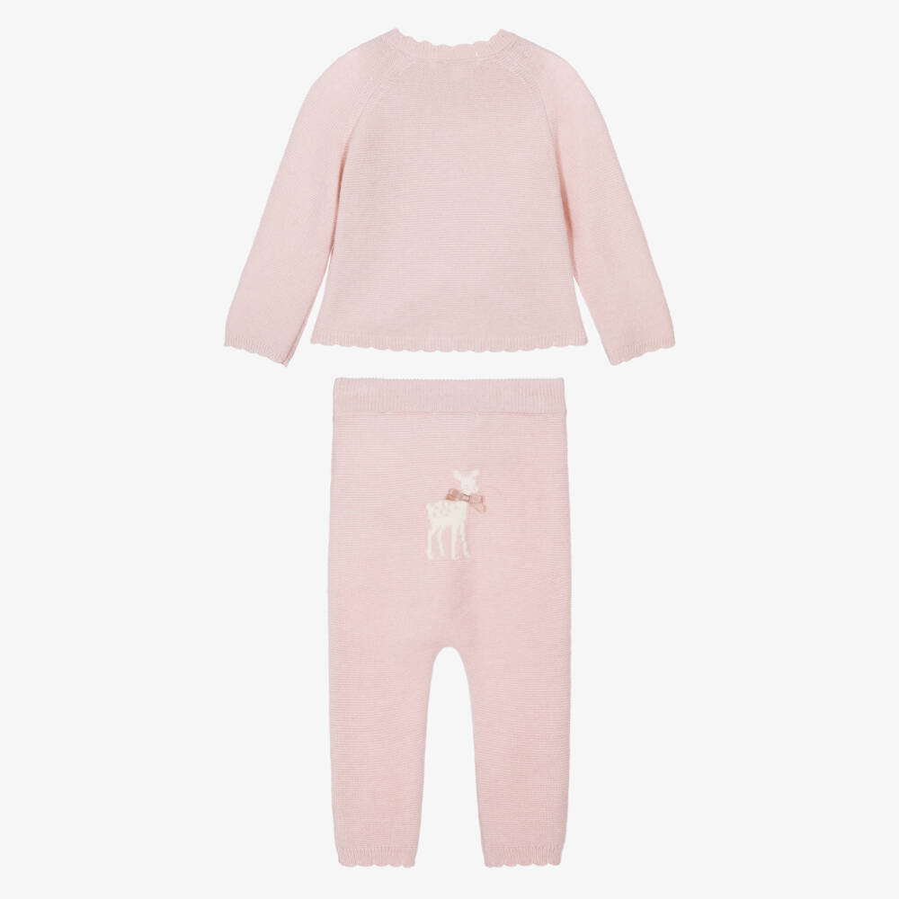 Patachou-Baby Girls Pink Knit Cardigan & Trouser Set | Childrensalon