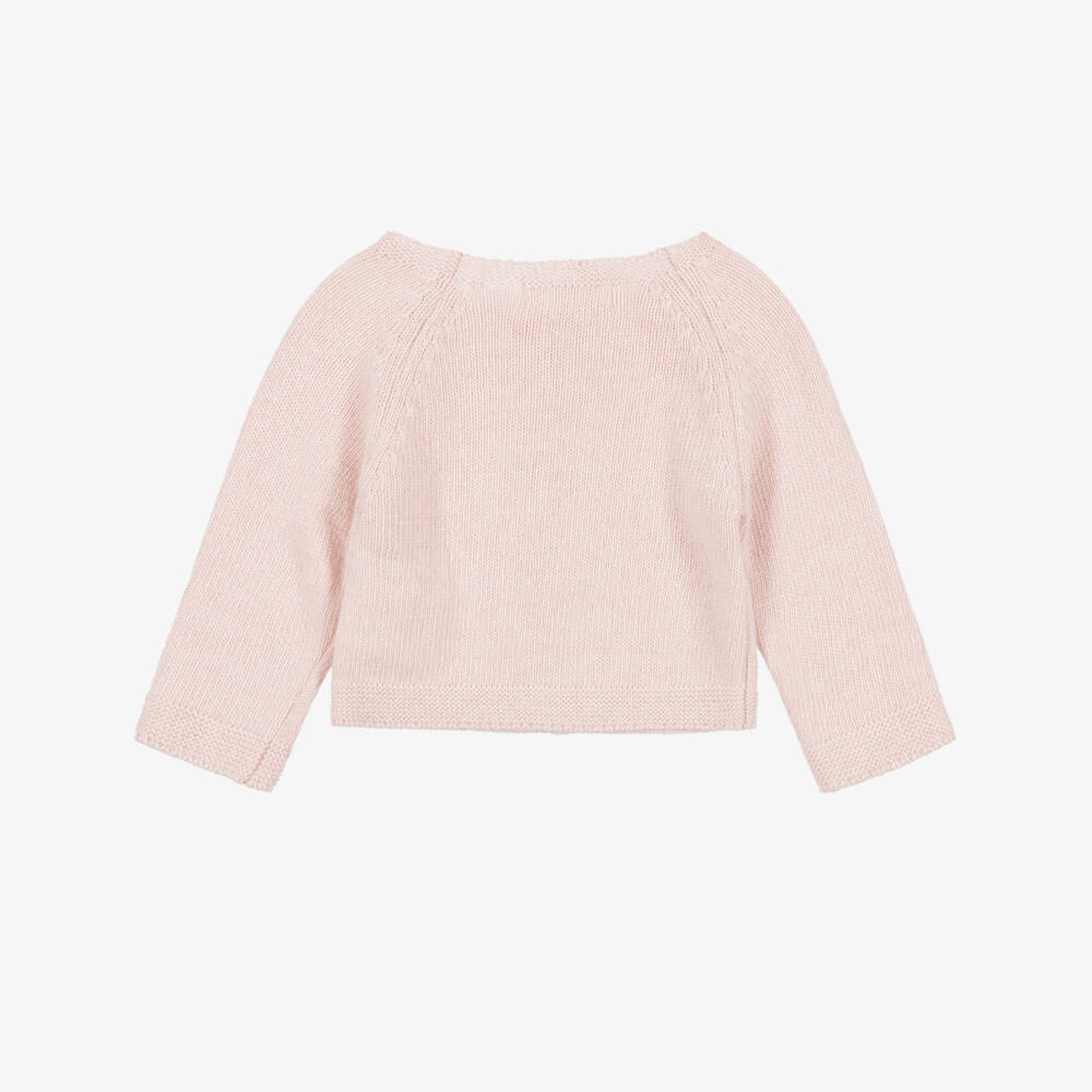 Patachou-Baby Girls Pink Knit Cardigan with Floral Hearts | Childrensalon