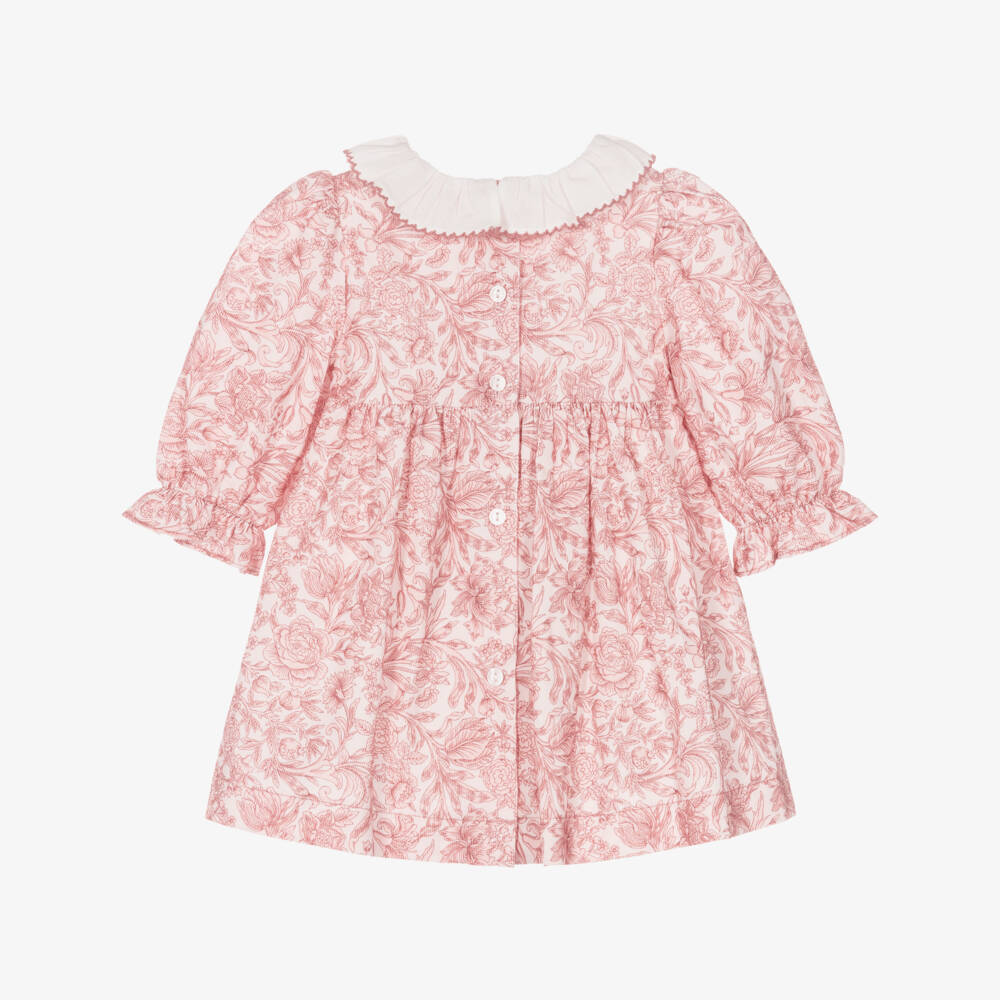 Patachou-Baby Girls Pink Liberty Fabric Dress with Ruffle Collar | Childrensalon