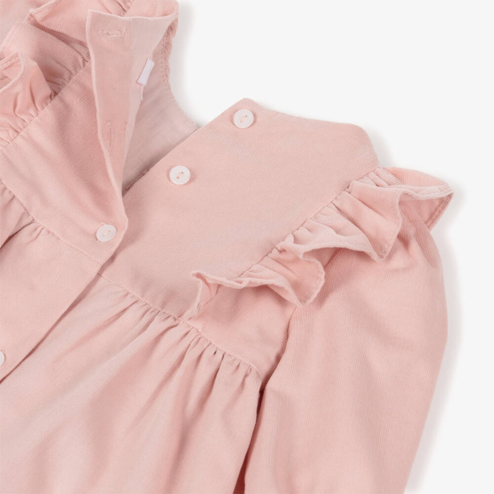Patachou-Baby Girls Pink Smocked Needlecord Dress | Childrensalon