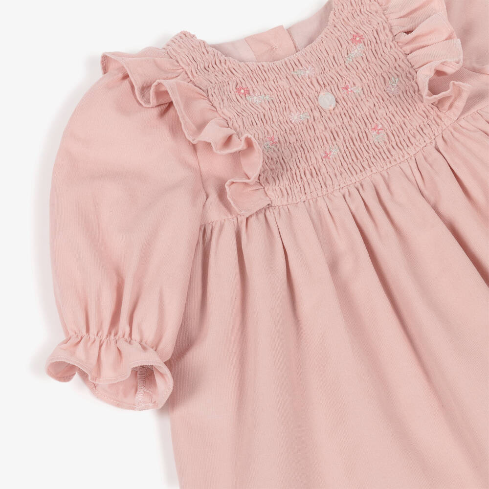 Patachou-Baby Girls Pink Smocked Needlecord Dress | Childrensalon