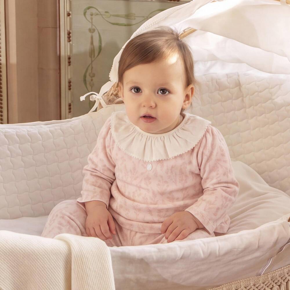 Patachou-Baby Girls Pink Wildflower Print Velour Trouser Set | Childrensalon