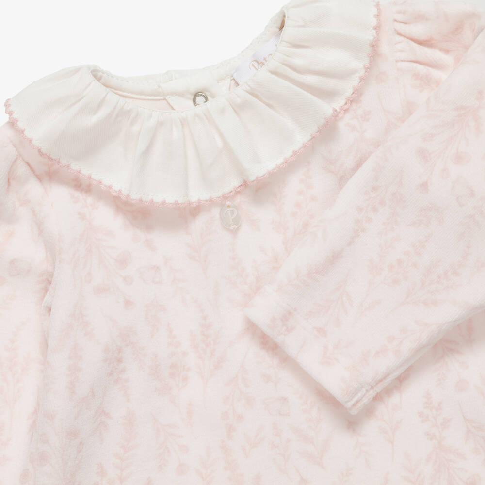 Patachou-Baby Girls Pink Wildflower Print Velour Trouser Set | Childrensalon
