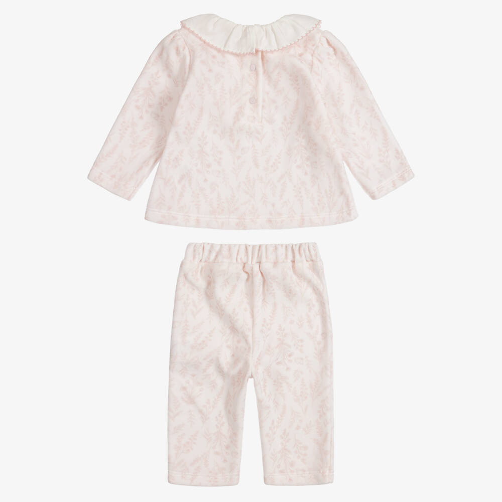 Patachou-Baby Girls Pink Wildflower Print Velour Trouser Set | Childrensalon
