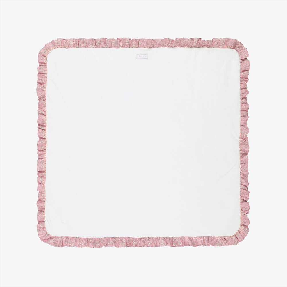 Patachou-Baby Girls White and Pink Liberty Trim Padded Blanket (72cm) | Childrensalon