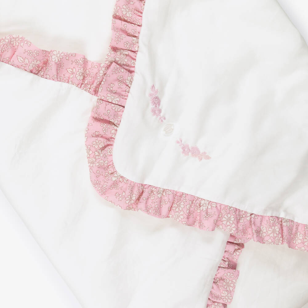 Patachou-Baby Girls White and Pink Liberty Trim Padded Blanket (72cm) | Childrensalon