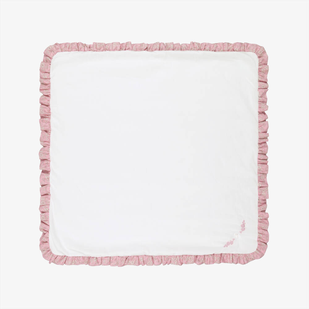 Patachou-Baby Girls White and Pink Liberty Trim Padded Blanket (72cm) | Childrensalon