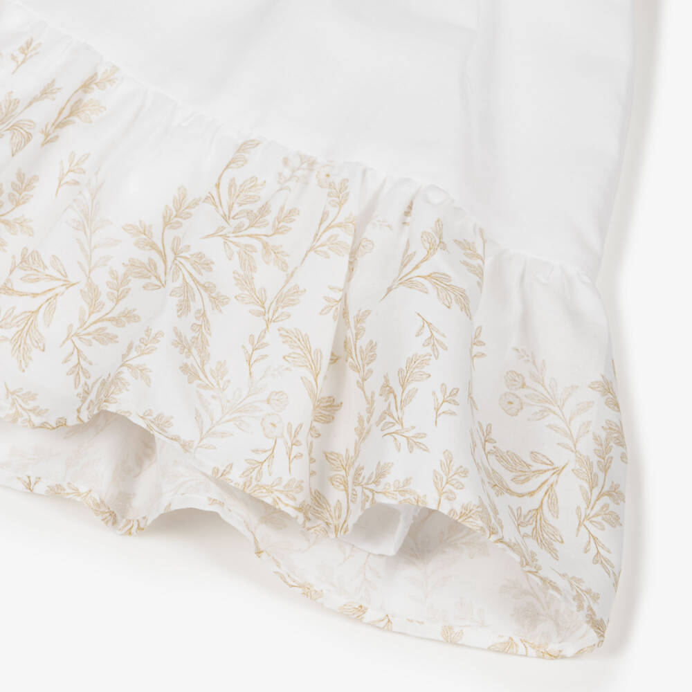 Patachou-Baby Girls White & Beige Print Cotton Dress | Childrensalon