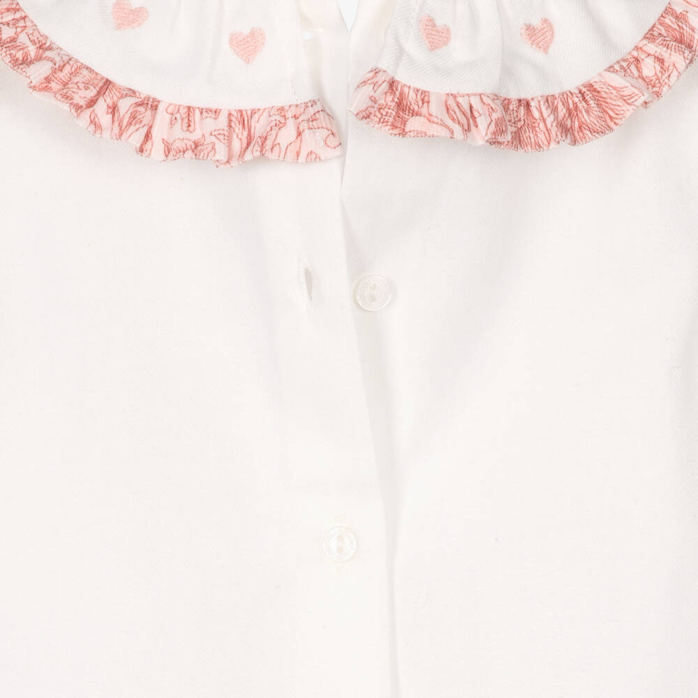 Patachou-Baby Girls White Cotton Blouse with Frilly Trims | Childrensalon