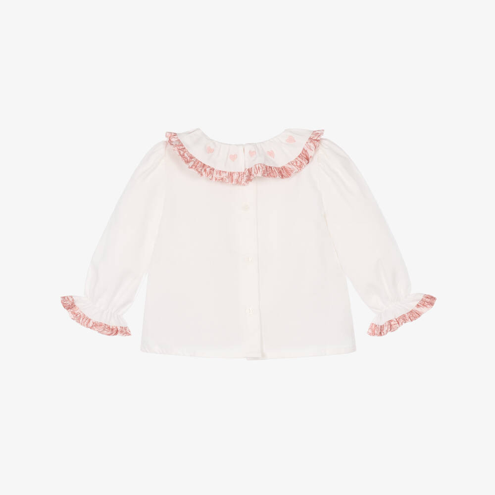Patachou-Baby Girls White Cotton Blouse with Frilly Trims | Childrensalon