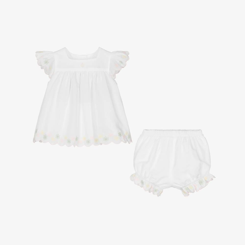 Patachou-Baby Girls White Embroidered Cotton Shorts Set | Childrensalon