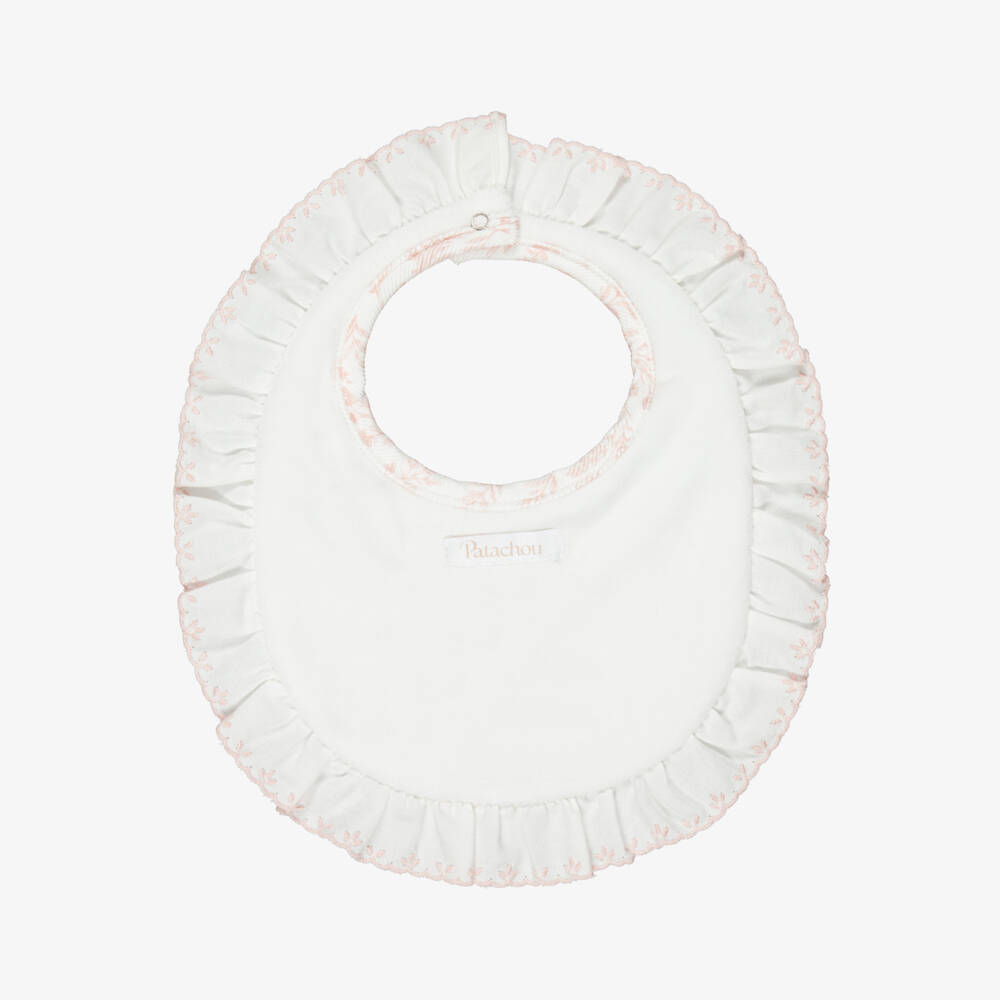 Patachou-Baby Girls White & Pink Floral Pattern Bib | Childrensalon