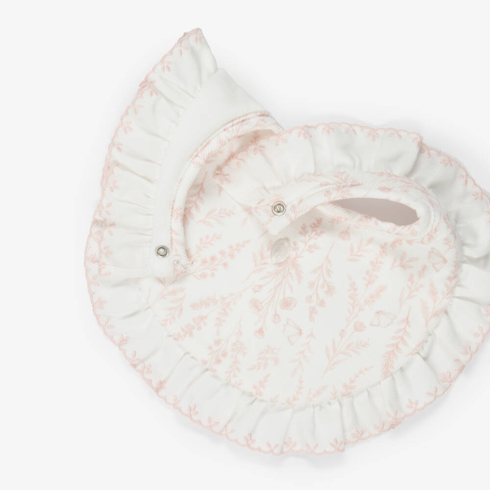 Patachou-Baby Girls White & Pink Floral Pattern Bib | Childrensalon