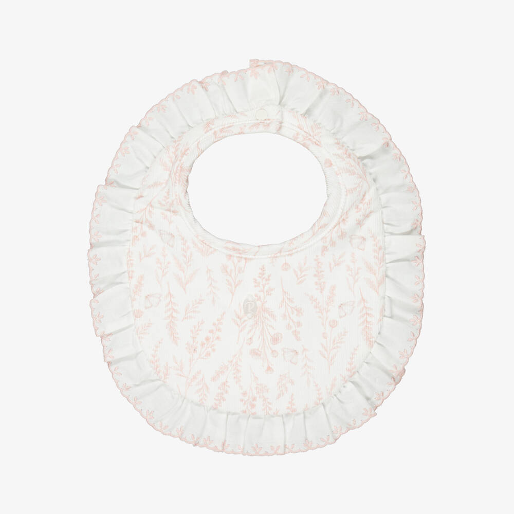 Patachou-Baby Girls White & Pink Floral Pattern Bib | Childrensalon