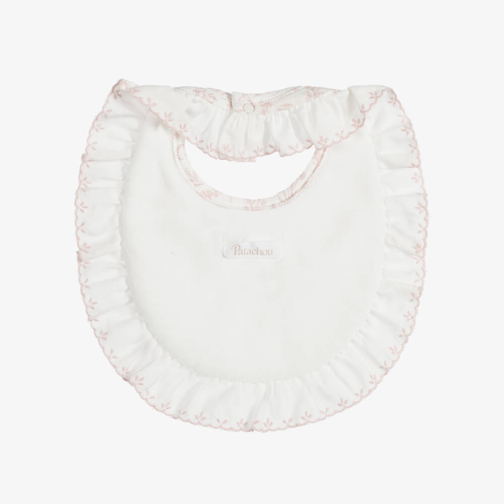 Patachou-Baby Girls White & Pink Floral Pattern Bib | Childrensalon