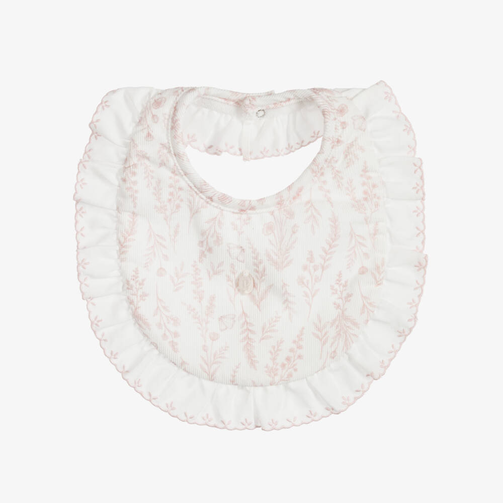 Patachou-Baby Girls White & Pink Floral Pattern Bib | Childrensalon