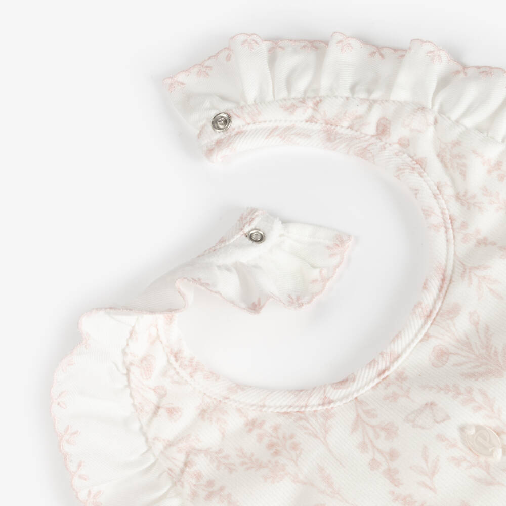 Patachou-Baby Girls White & Pink Floral Pattern Bib | Childrensalon