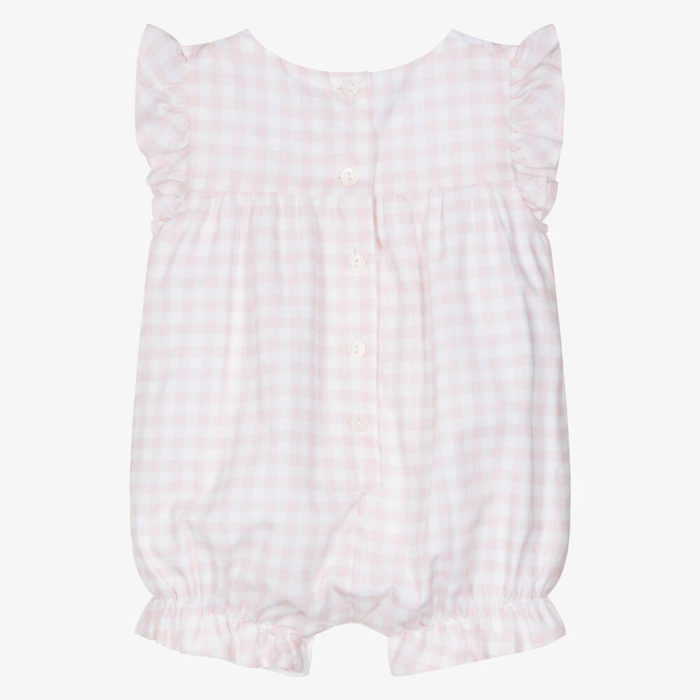 Patachou-Baby Girls White & Pink Gingham Cotton Shortie | Childrensalon