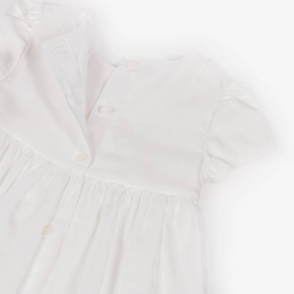 Patachou-Baby Girls White & Pink Smocked Cotton Dress | Childrensalon