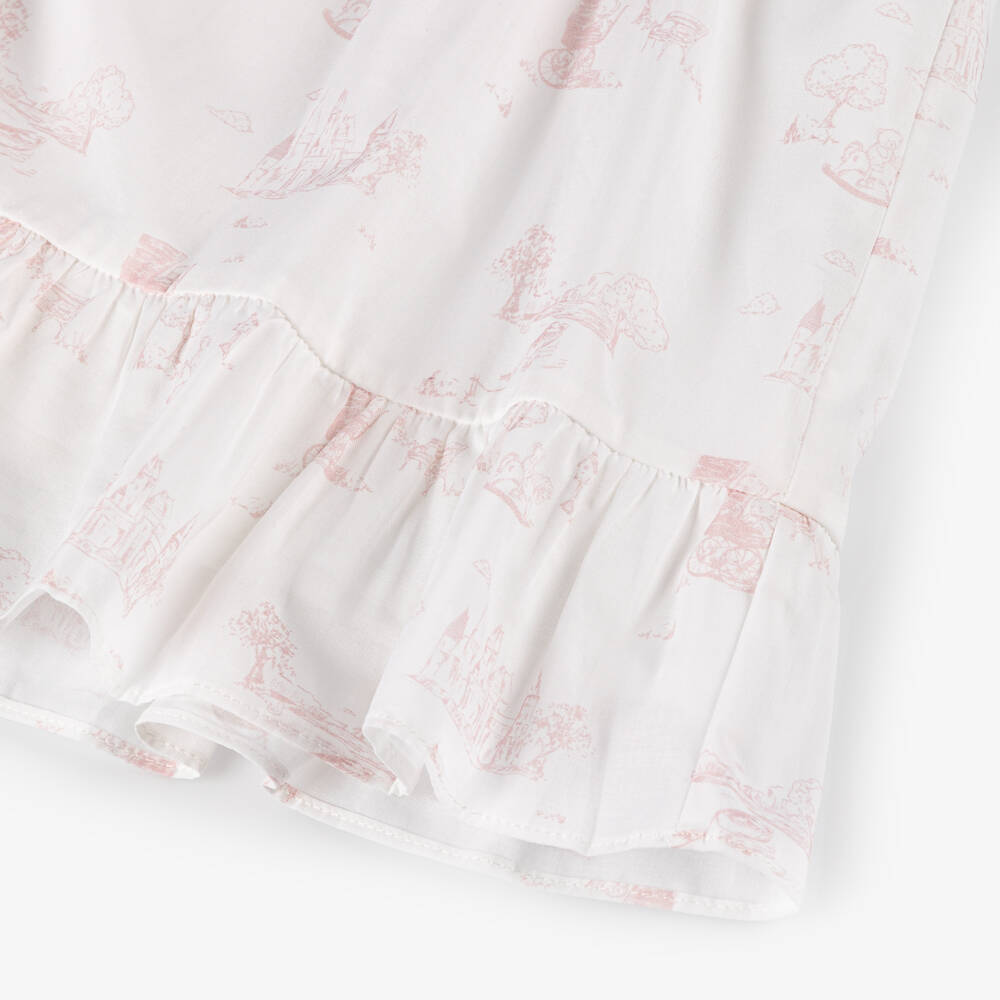 Baby Girl Toile De Jouy Pink Printed Footie With Ruffle