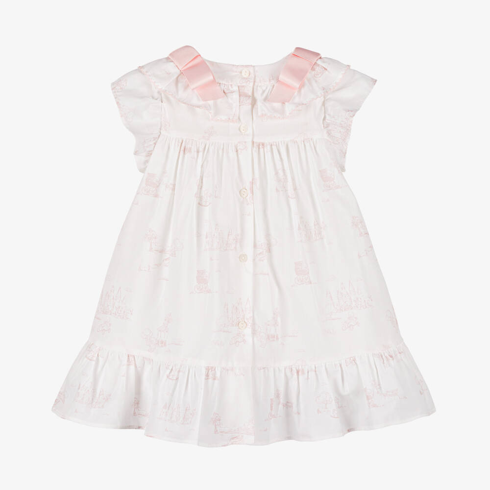 Baby Girl Toile De Jouy Pink Printed Footie With Ruffle main image 1