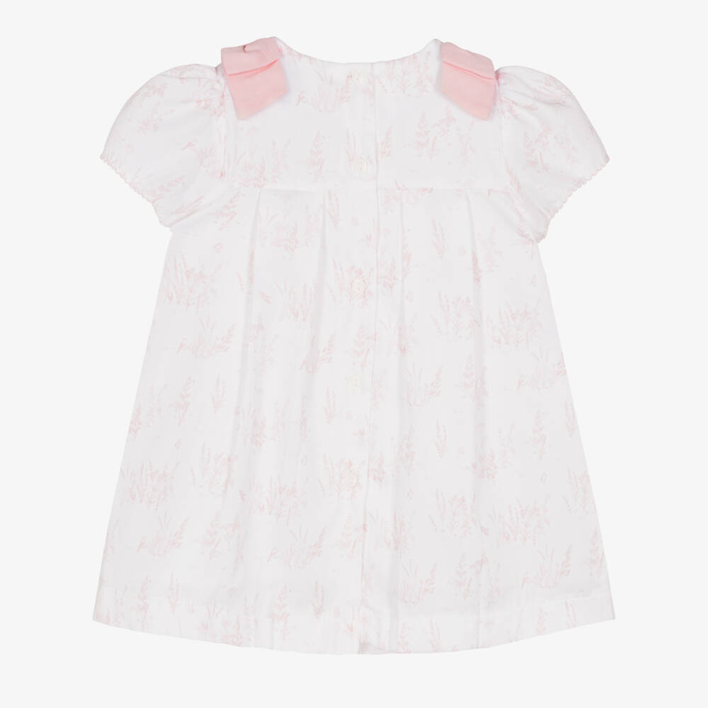 Patachou-Baby Girls White & Pink Toile De Jouy Dress | Childrensalon