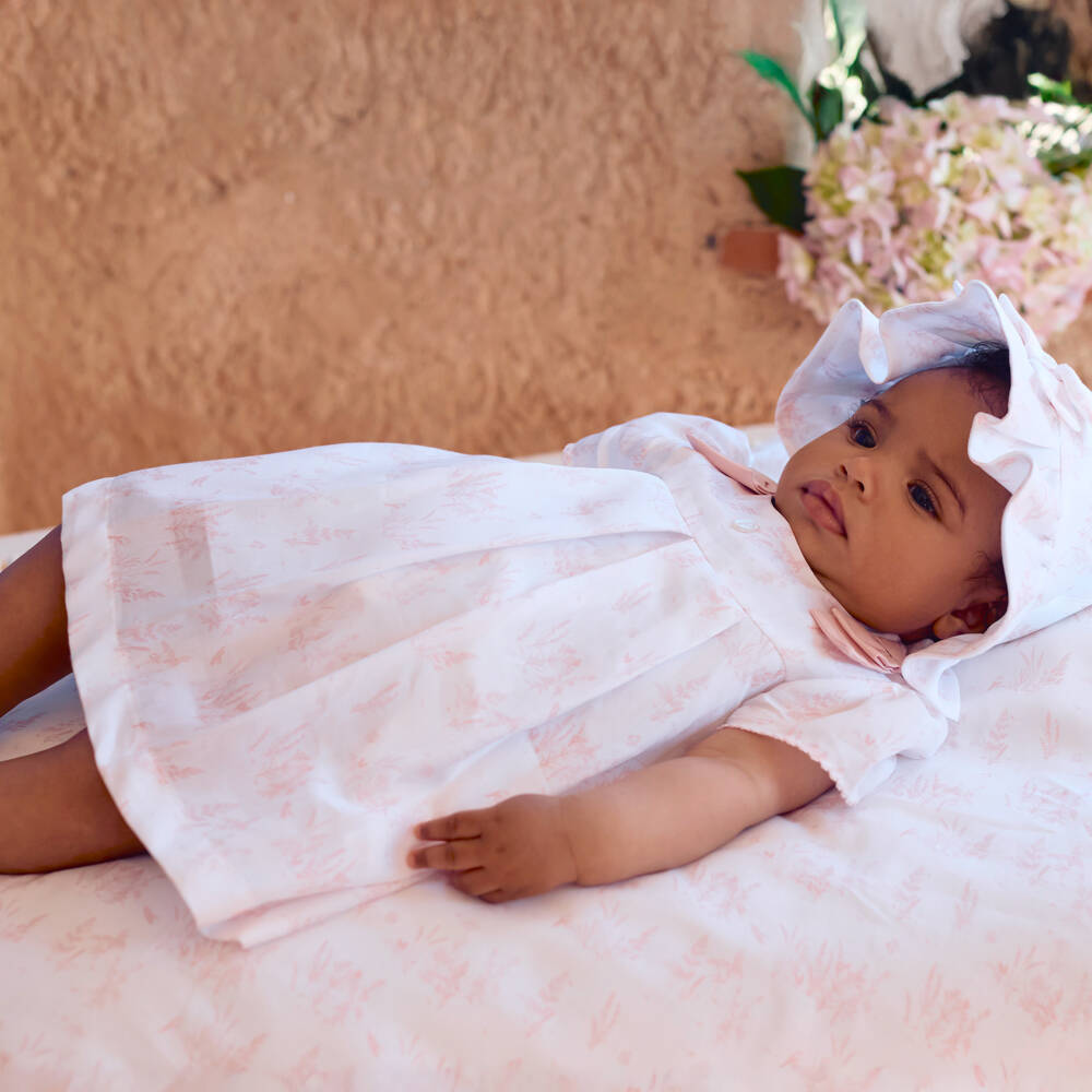 Patachou-Платье бело-розовое с узором туаль де жуи для малышек | Childrensalon